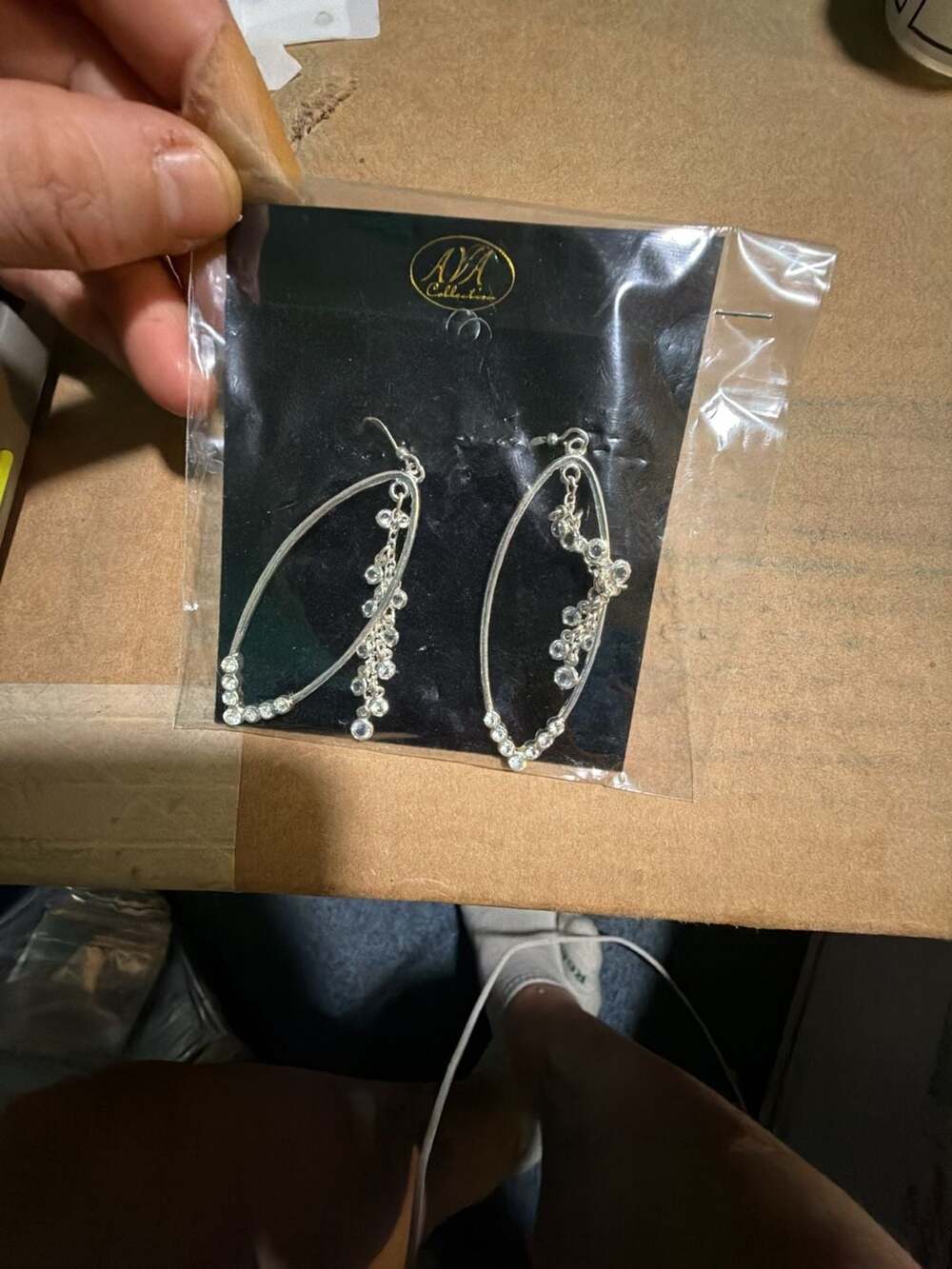 J0008 AVA Collection EE-873 Silver Tone Rhinestone Drop Earrings